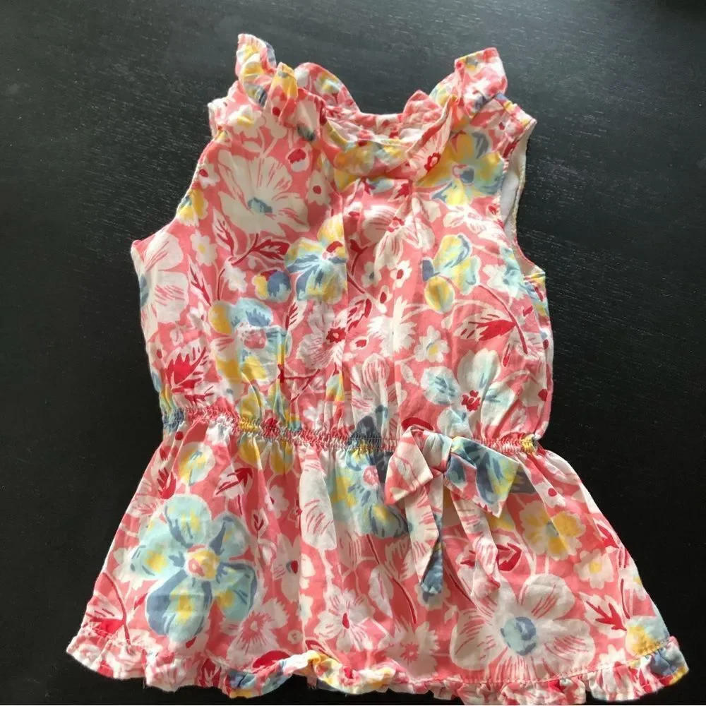 Janie and Jack Floral‎ Dress Baby Girl 6-12 Mos Pink Sleeveless Ruffled